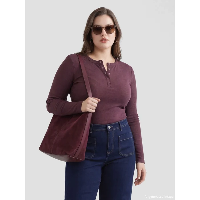 LCWAIKIKI Classic Bordo Bisiklet Yaka Fitilli Kadın Body