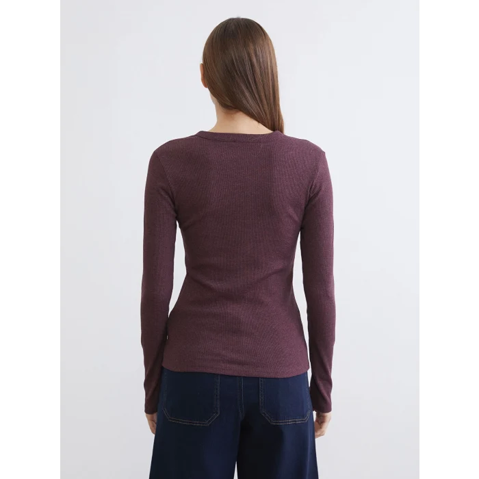 LCWAIKIKI Classic Bordo Bisiklet Yaka Fitilli Kadın Body