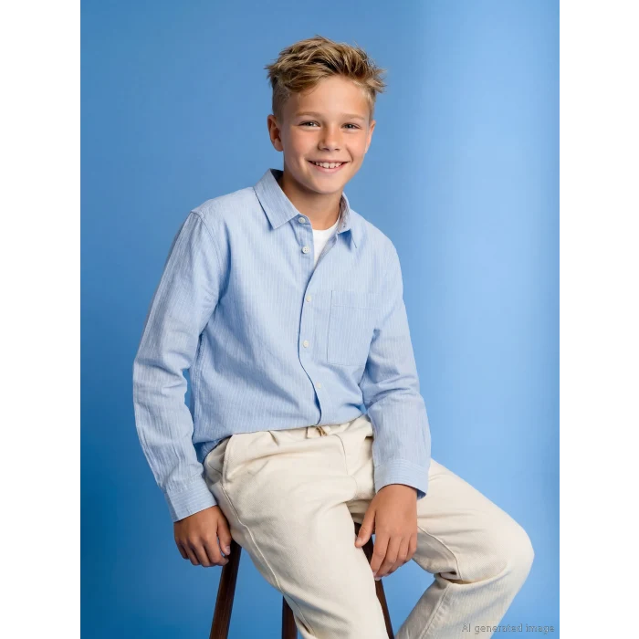 LCW Kids Mavi Çizgili Erkek Çocuk Gömlek