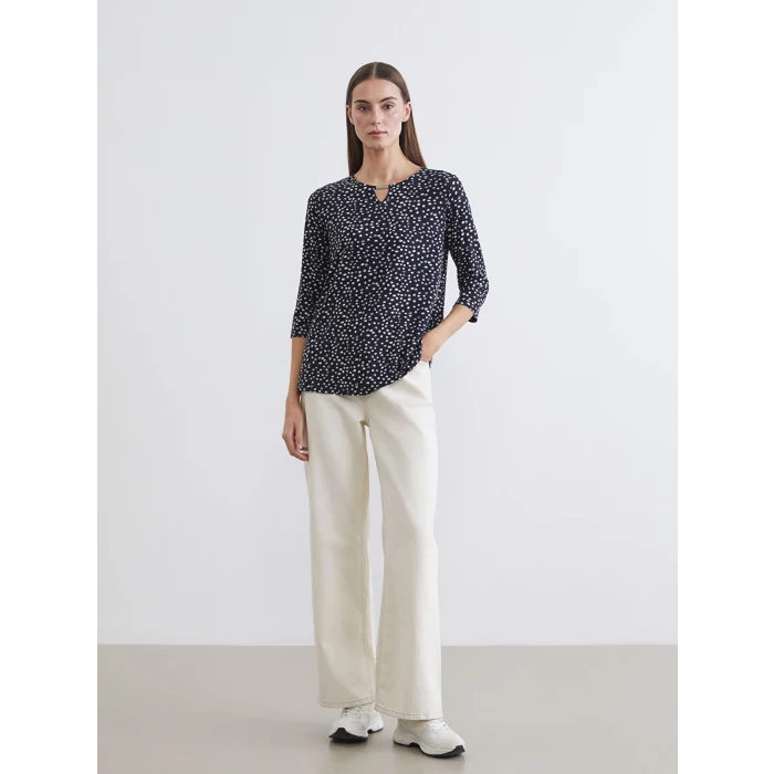 LCW Grace Lacivert Bisiklet Yaka Puantiyeli Bluz