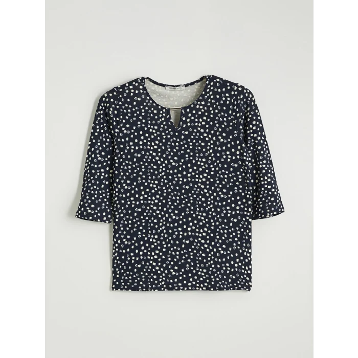 LCW Grace Lacivert Bisiklet Yaka Puantiyeli Bluz