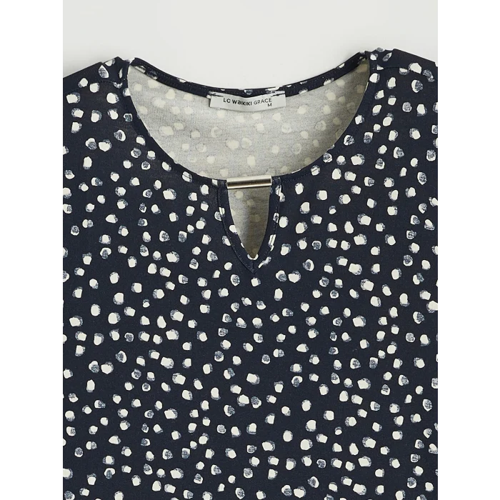 LCW Grace Lacivert Bisiklet Yaka Puantiyeli Bluz