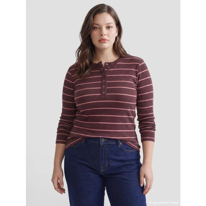 LCWAIKIKI Classic Kahverengi Bisiklet Yaka Çizgili Kadın Body