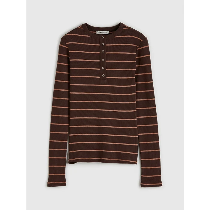 LCWAIKIKI Classic Kahverengi Bisiklet Yaka Çizgili Kadın Body