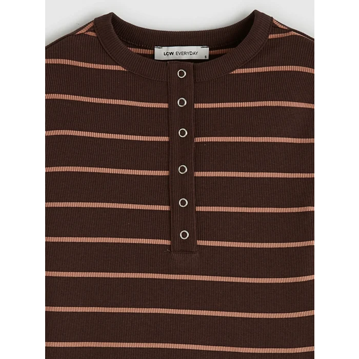 LCWAIKIKI Classic Kahverengi Bisiklet Yaka Çizgili Kadın Body
