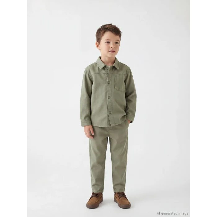 LCW Kids Yeşil Erkek Çocuk Gabardin Gömlek ve Pantolon