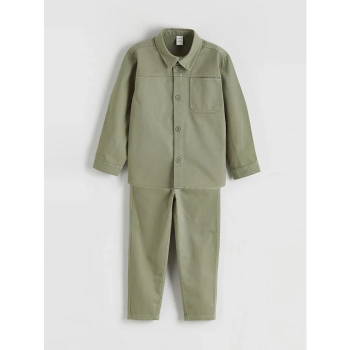 LCW Kids Yeşil Erkek Çocuk Gabardin Gömlek ve Pantolon