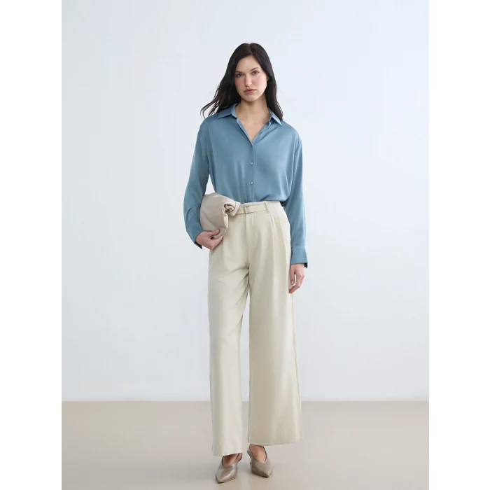 LCWAIKIKI Classic Petrol Saten Kadın Gömlek