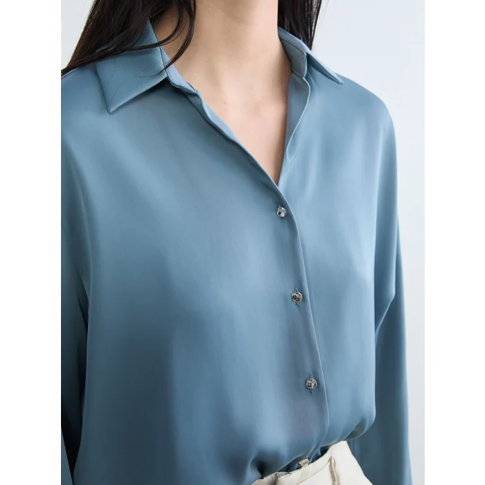 LCWAIKIKI Classic Petrol Saten Kadın Gömlek