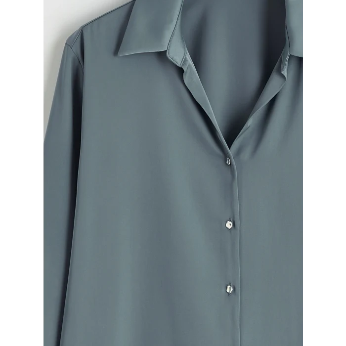 LCWAIKIKI Classic Petrol Saten Kadın Gömlek