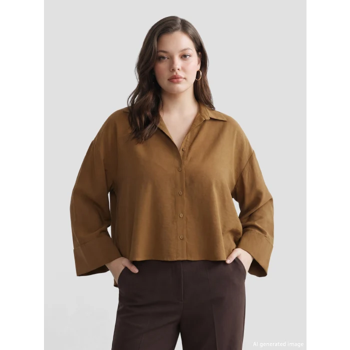 LCW Vision Kahverengi Oversize Kadın Gömlek