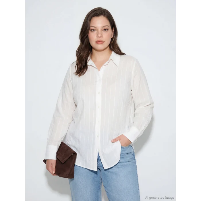 LCWAIKIKI Classic Beyaz Çizgili Kadın Gömlek