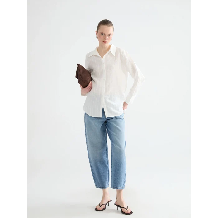 LCWAIKIKI Classic Beyaz Çizgili Kadın Gömlek