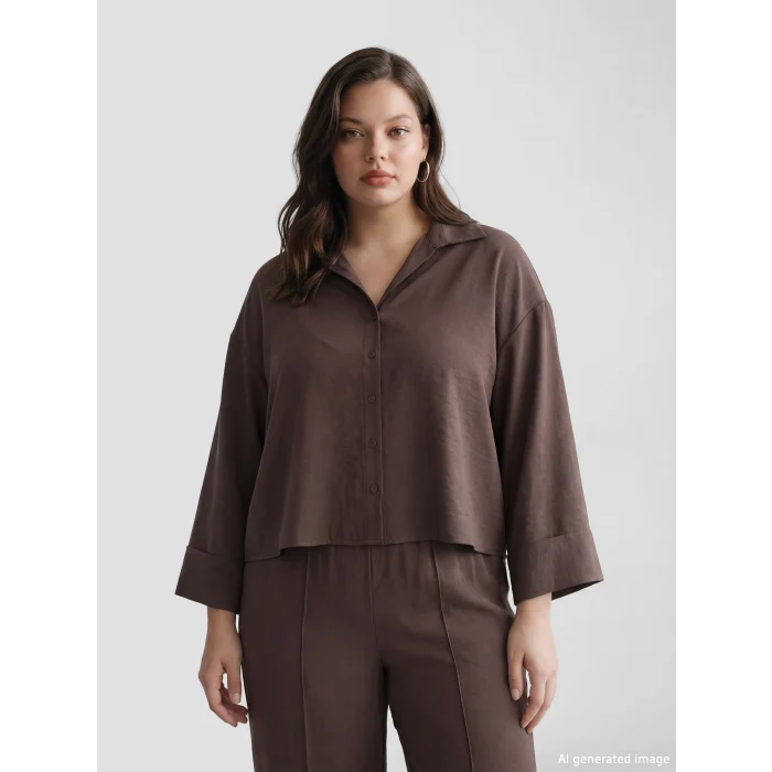 LCW Vision Kahverengi Oversize Kadın Gömlek