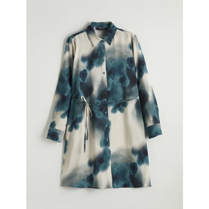 LCWAIKIKI Classic Yeşil Desenli Kuşaklı Kadın Gömlek Tunik