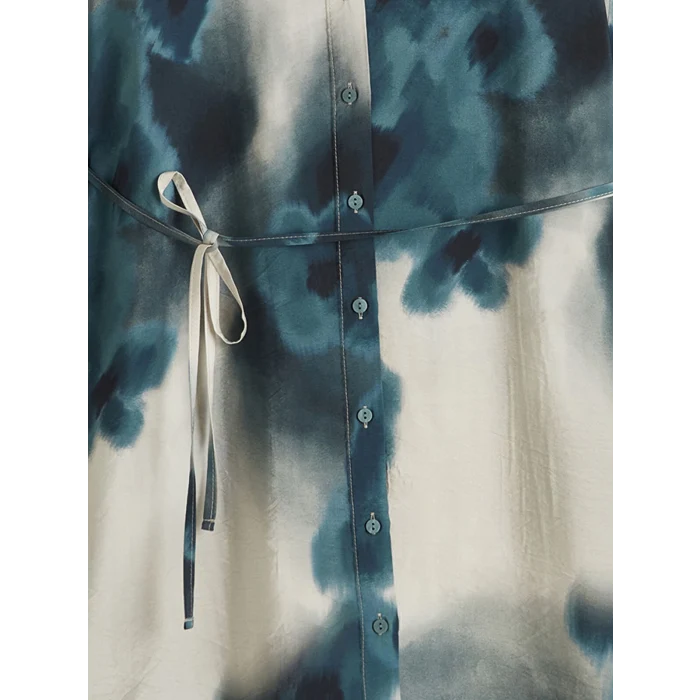 LCWAIKIKI Classic Yeşil Desenli Kuşaklı Kadın Gömlek Tunik