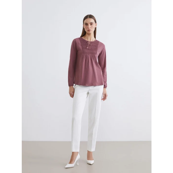 LCW Grace Pembe Bağlamalı Yaka Nakışlı Bluz