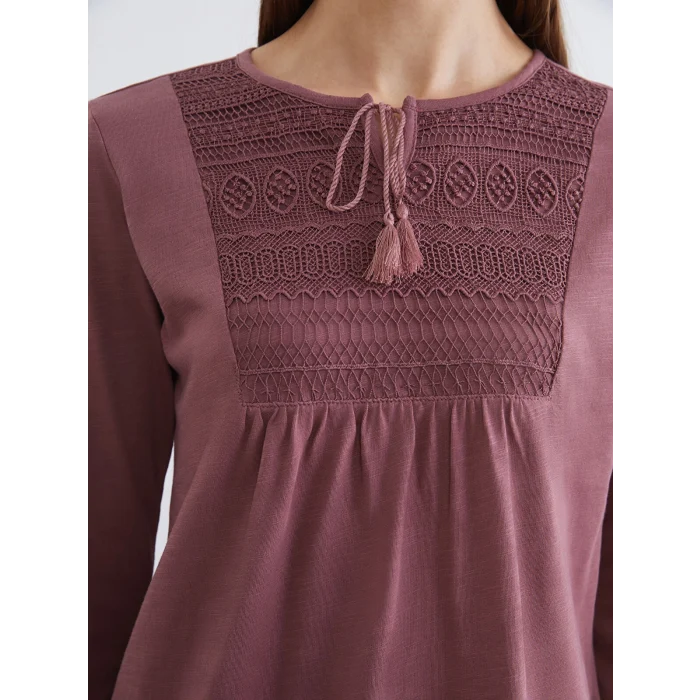 LCW Grace Pembe Bağlamalı Yaka Nakışlı Bluz