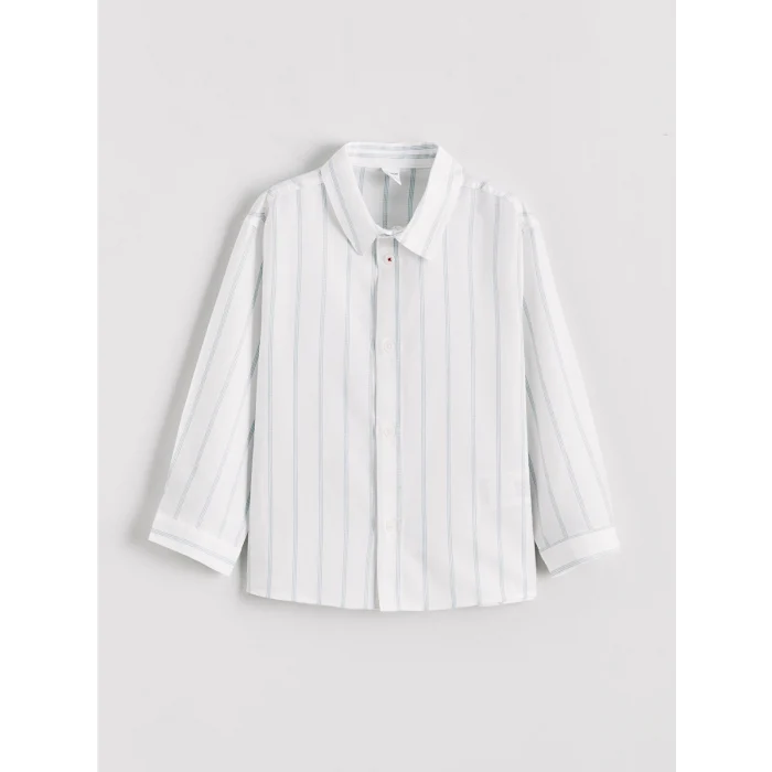 LCW Kids Ekru Uzun Kollu Çizgili Erkek Çocuk Gömlek