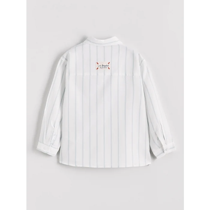 LCW Kids Ekru Uzun Kollu Çizgili Erkek Çocuk Gömlek