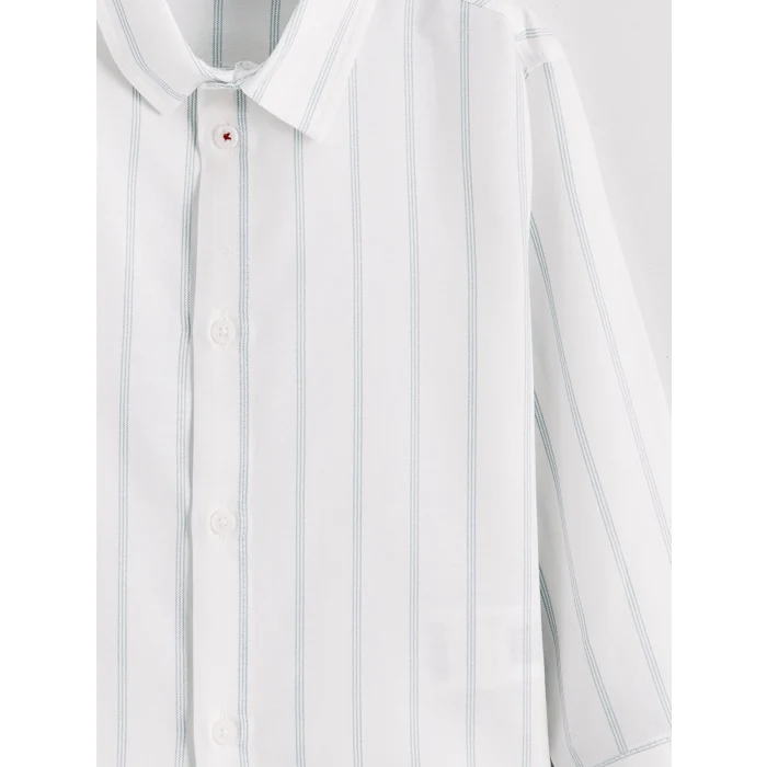 LCW Kids Ekru Uzun Kollu Çizgili Erkek Çocuk Gömlek