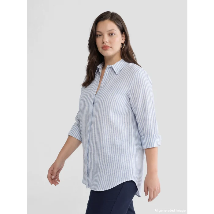 LCWAIKIKI Classic Mavi Çizgili Kadın Gömlek Tunik