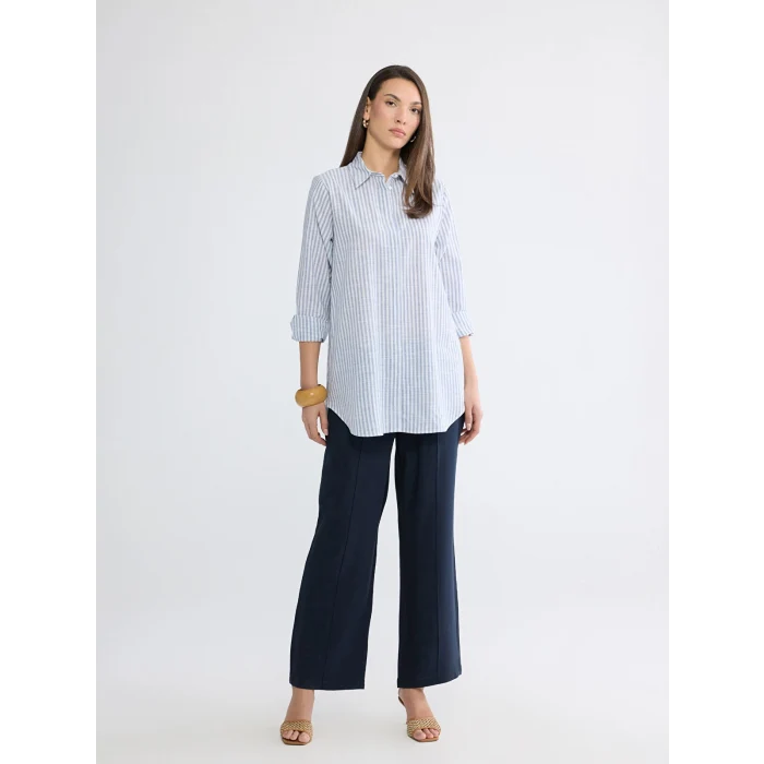 LCWAIKIKI Classic Mavi Çizgili Kadın Gömlek Tunik