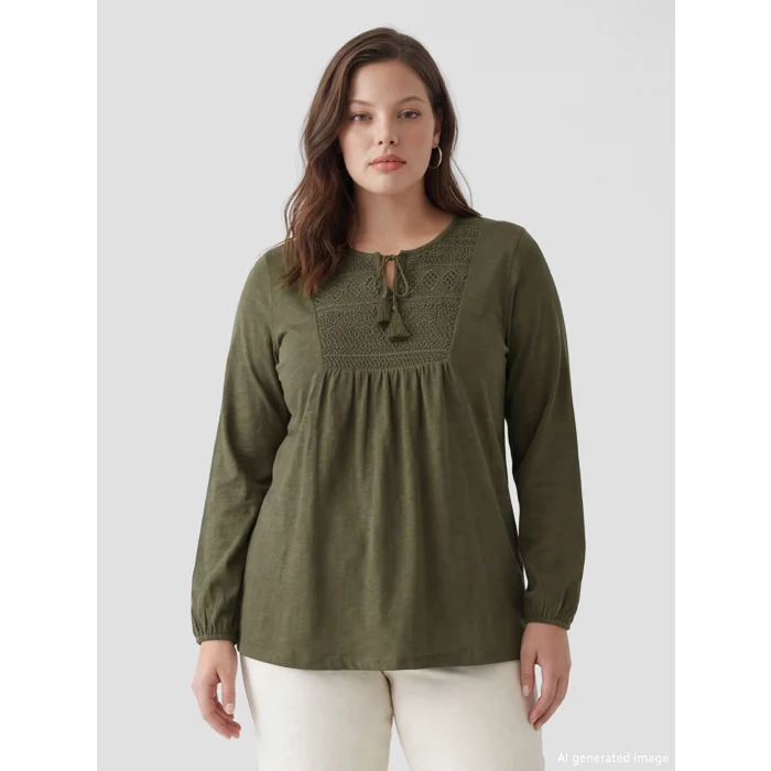 LCW Grace Yeşil Bağlamalı Yaka Nakışlı Bluz
