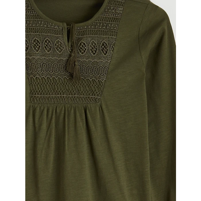 LCW Grace Yeşil Bağlamalı Yaka Nakışlı Bluz