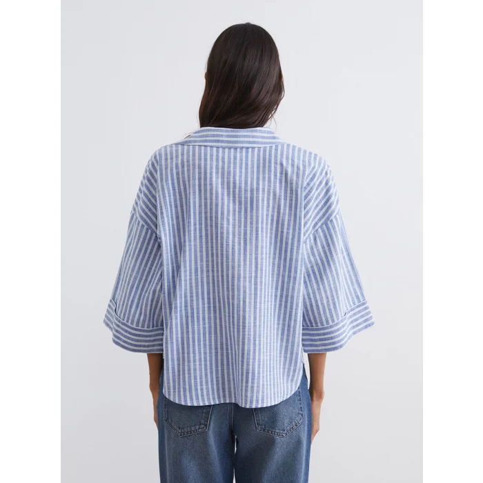 LCW Vision Mavi Çizgili Oversize Poplin Kadın Gömlek