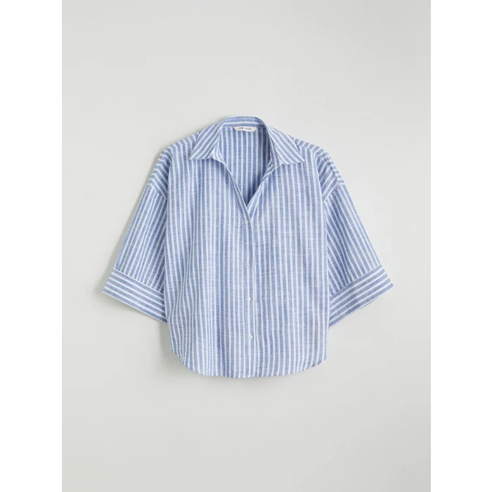 LCW Vision Mavi Çizgili Oversize Poplin Kadın Gömlek