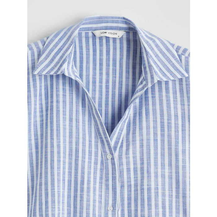 LCW Vision Mavi Çizgili Oversize Poplin Kadın Gömlek