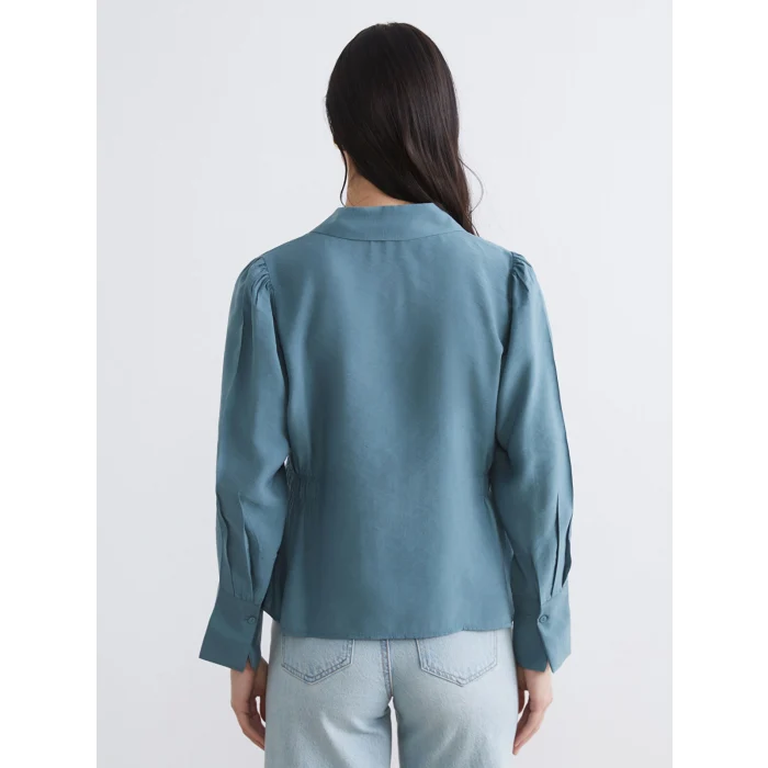 LCWAIKIKI Classic Petrol Beli Büzgülü Kadın Gömlek