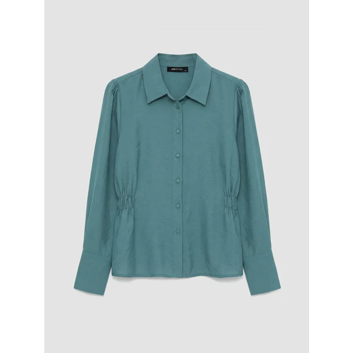 LCWAIKIKI Classic Petrol Beli Büzgülü Kadın Gömlek