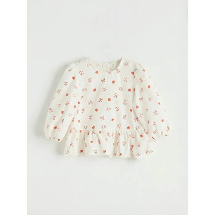 LCW baby Ekru Kız Bebek Desenli Bluz ve Jean Pantolon