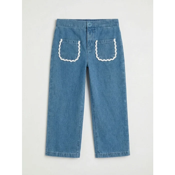 LCW baby Ekru Kız Bebek Desenli Bluz ve Jean Pantolon