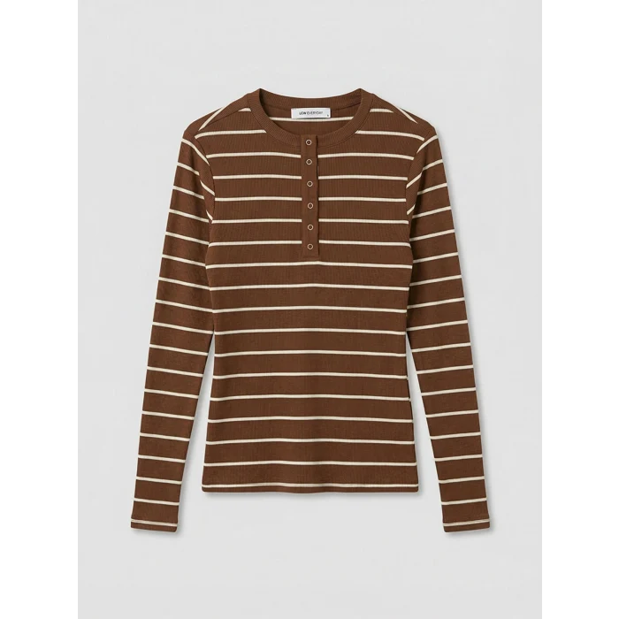 LCWAIKIKI Classic Kahverengi Bisiklet Yaka Çizgili Kadın Body