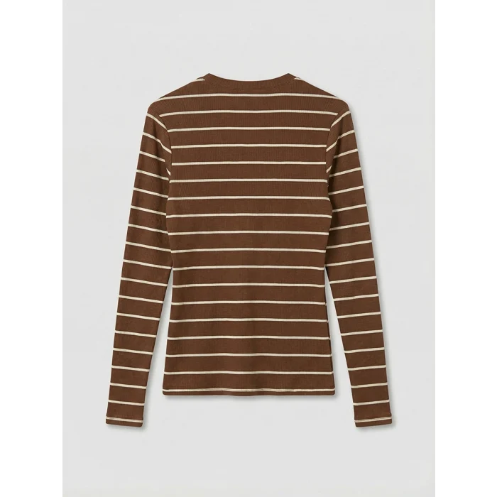 LCWAIKIKI Classic Kahverengi Bisiklet Yaka Çizgili Kadın Body