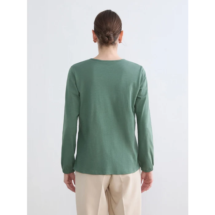 LCW Grace Yeşil Bağlamalı Yaka Nakışlı Bluz