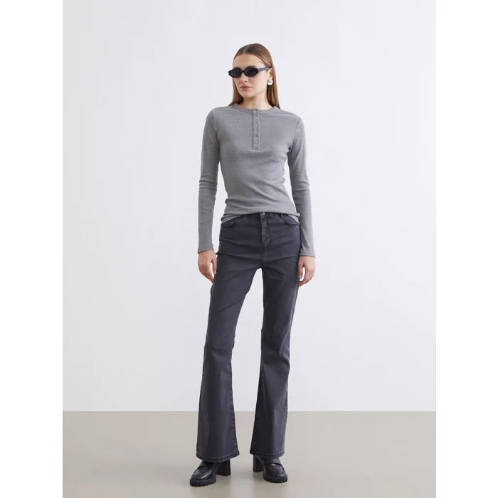 LCWAIKIKI Classic Antrasit Bisiklet Yaka Fitilli Kadın Body