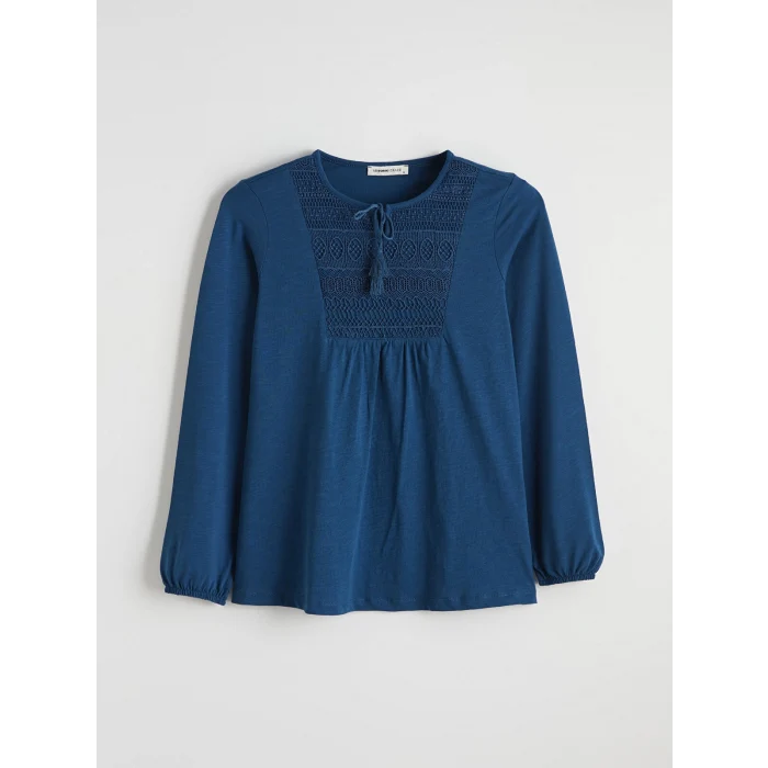LCW Grace Petrol Bağlamalı Yaka Nakışlı Bluz
