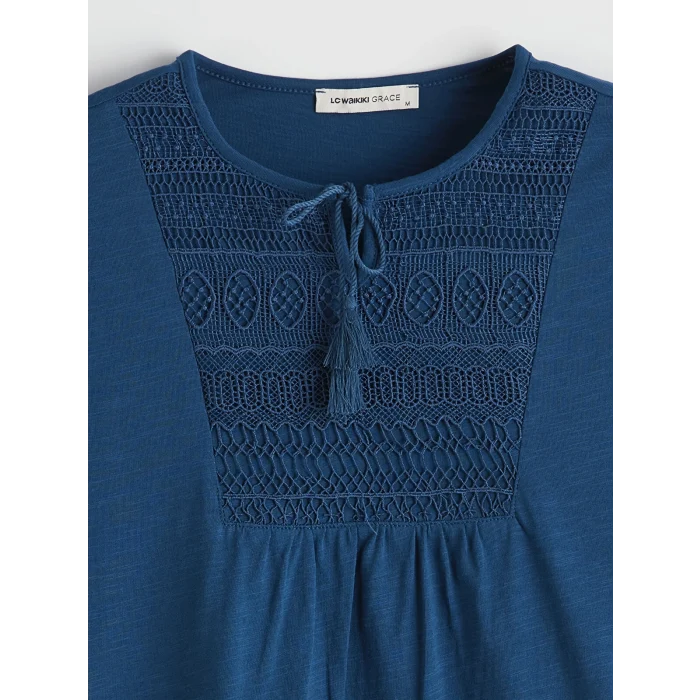 LCW Grace Petrol Bağlamalı Yaka Nakışlı Bluz