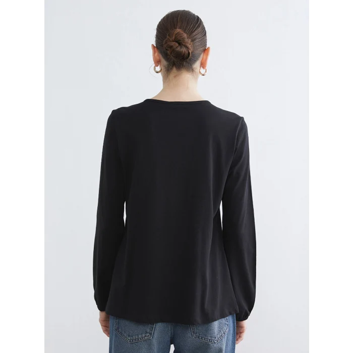 LCW Grace Siyah Bağlamalı Yaka Nakışlı Bluz