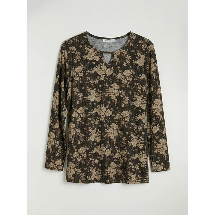 LCW Grace Siyah Bisiklet Yaka Çiçekli Bluz