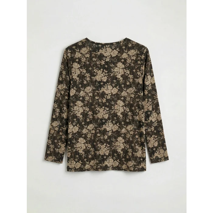 LCW Grace Siyah Bisiklet Yaka Çiçekli Bluz
