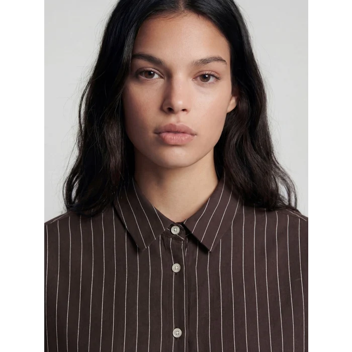 XSIDE Kahverengi Çizgili Oversize Kadın Gömlek