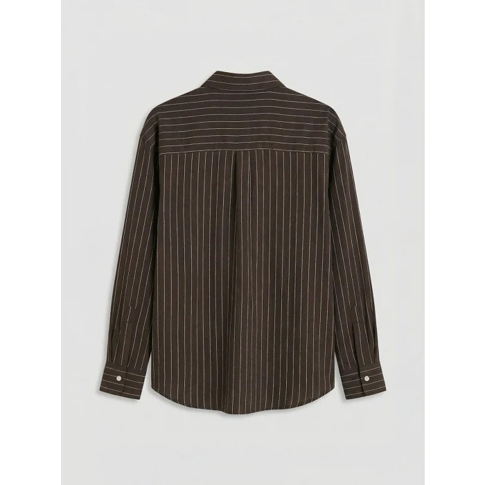 XSIDE Kahverengi Çizgili Oversize Kadın Gömlek