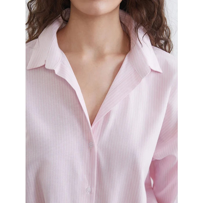 LCW Vision Pembe Çizgili Oversize Oxford Kadın Gömlek