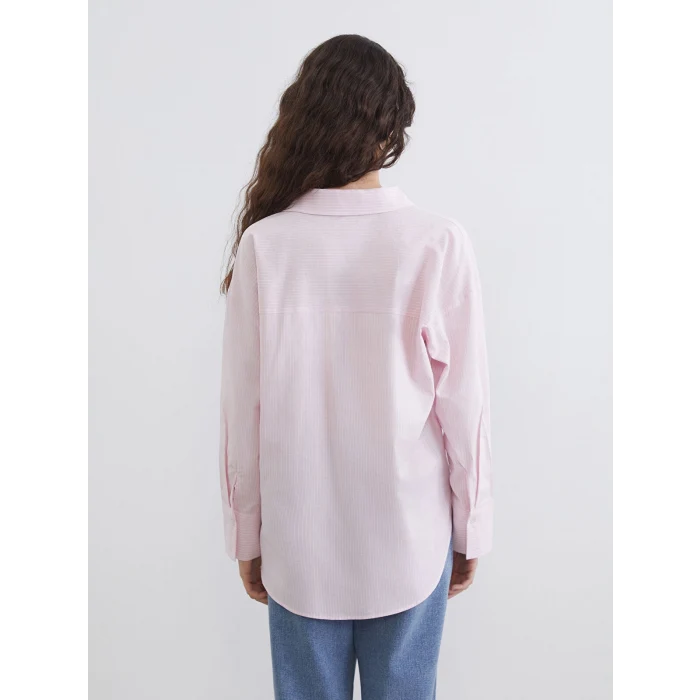 LCW Vision Pembe Çizgili Oversize Oxford Kadın Gömlek