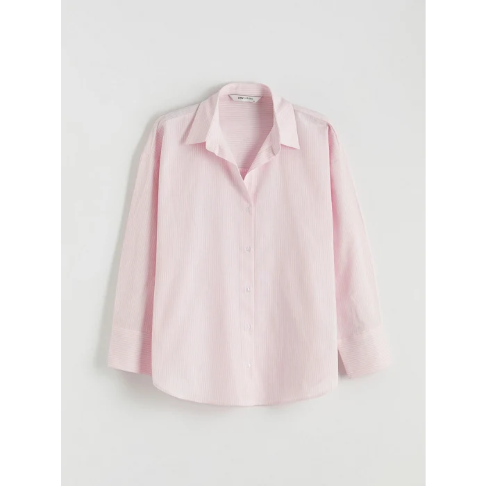 LCW Vision Pembe Çizgili Oversize Oxford Kadın Gömlek